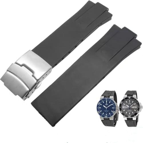Durable 24*11mm Black Convex Silicone Rubber Watchband With Folding Buckle Waterproof Strap For Oris Aquis Watch Bracelet Stock