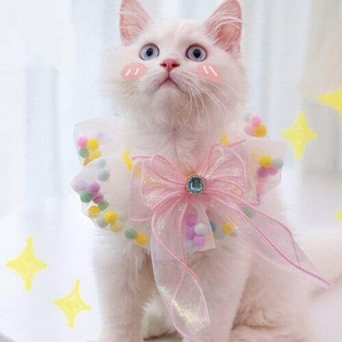 Luxury Design Glittery Cat Accessories Necklace Jeweled Plush Tulle Dog Kitten Bows Bandana Poodle Keychain Choker Pomeranian