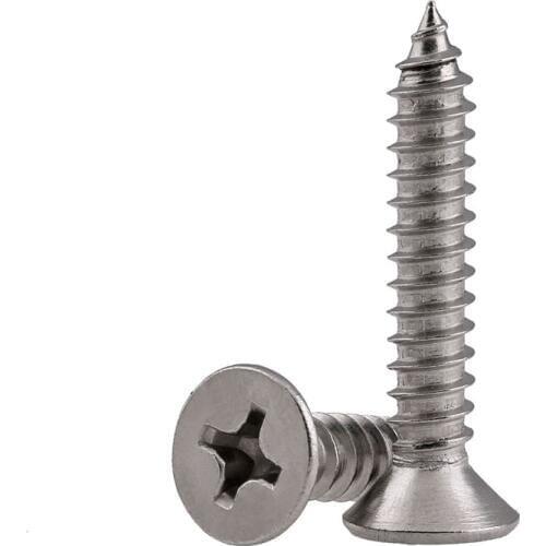 GB846 304 Stainless Steel Countersunk Self-tapping Screw/Cross Groove Flat Head Self-tapping Wood Screw m1-m2 50PCS