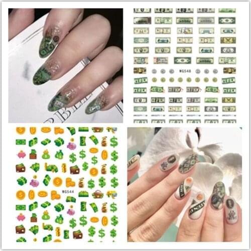 1PC 3D Fashion Design Nails Art Sticker Money Dollar Wealthy Rich Style Nail Stickers Wrap Foil Sticker Manicure Tips Nial Decal