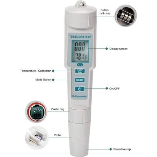 Water Tester Digital Water Quality Tester 4 in 1 PH/EC/TDS/Temperature Water Tester Meter With Automatic Backlight Display