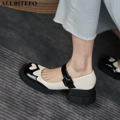 ALLBITEFO Mixed Colors Genuine Leather Women Heels Shoes Spring Fashion Leisure Girls Student Sweet Comfortable High Heel Shoes