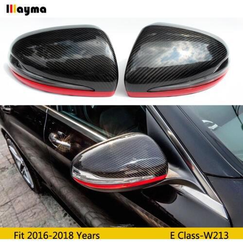 W213 Carbon Fiber replace Mirror cover For Benz E class E200 E300 E400 2016-2018 year red line Style LHD RHD rear mirror cap