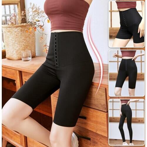 Women High Waist buckles Pants workout Fitness Shaper Leggings Butt Lifter Sport Gym Pants Elastic Slim Short Leggings