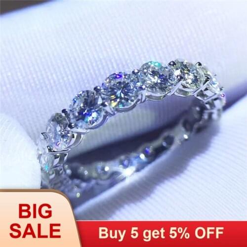 Women Engagement Wedding ring 4mm Round CZ 925 Sterling Silver 5A Zircon stone Eternity Ring Bands New Jewelry for Women