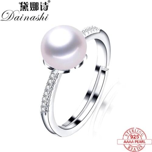 2020 New Simple Natural Freshwater Pearl Ring For Women Fashion Zircon Adjustable Ring 925 Sterling Silver Bridal Jewelry Gift