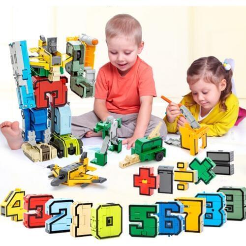 15Pcs Transformation Number Robot Juguetes City DIY Creative Bricks Deformation Building Block Early Education Toys for Children