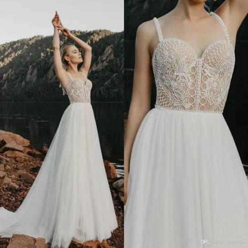 2020 Bohemian Wedding Dress Lace Appliqued Bridal Gowns Spaghetti Neck Backless Plus Size Beach Boho Wedding Dresses