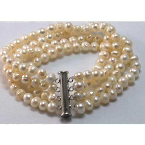 4 rows 7.5" A 6-7 mm Natural White Freshwater Pearl Bracelet