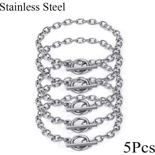 5pcs/lot Width 5mm Chain Bracelet for Jewelry Making with OT Toggle Clasp Stainless Steel Chain Link Bracelet