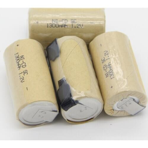 Sub C battery SC batteries 1300mAh welding tabs 1.2V flat top NICD real capacity guaranteed for emergency lighting for hitachi