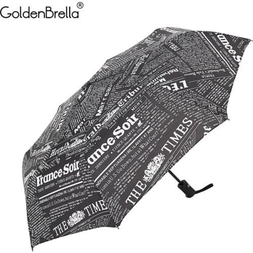 Brand Quality Newspaper Three-Folding Style Automatic 8 bone Umbrella Men High Quality Fashion Umbrella Rain Women Parasol