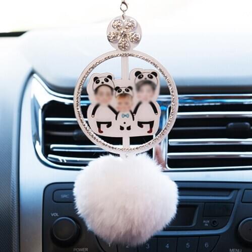 Car Hanging Customized Photo Pendant customization Gift Crystal Ornaments Auto Furball Decoration Automobiles Pom Poms Ball Dril