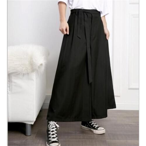Mens pants New Japanese style casual pants hair stylist belt mens pants nine minutes wide-leg pants flared pants