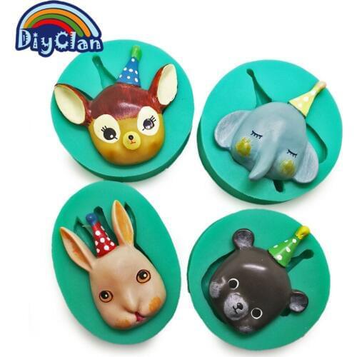 Birthday Party Animals Fondant Cake Molds Deer Bear Chocolate Clay Silicone Mold Elephant Rabbit Cake Decoration Baking Tools
