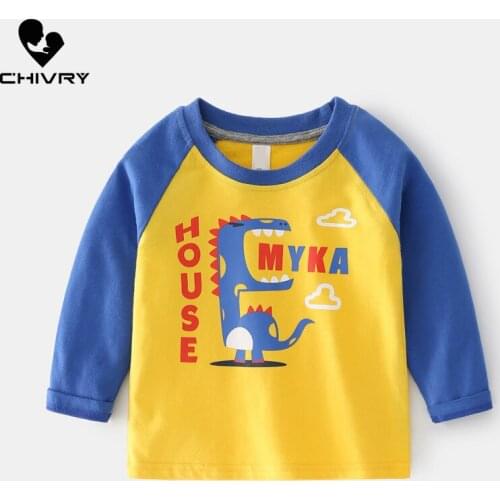 2021 Spring Autumn Kids Boys T Shirt Cute Cartoon Dinosaur Long Sleeve Baby T-shirts O-neck Cotton Children Sweatshirt Tops