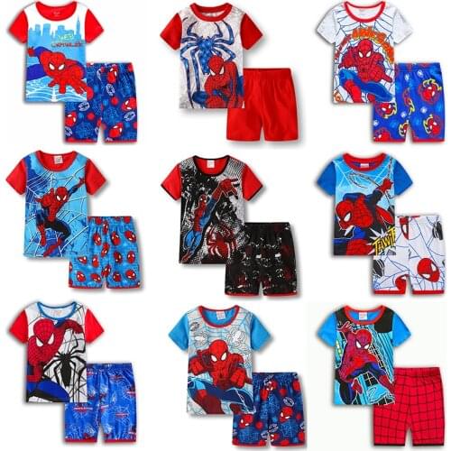 Kids Baby Pajamas Set Summer Cotton Children Short Sleeve Sleepwear Cartoon Spiderman Cars Boys Pyjamas Girl Clothing Nightwears