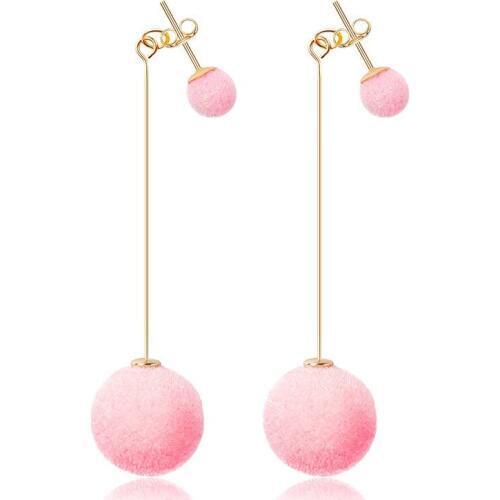 Double Plush Balls Long Drop Earrings For Women Round Statement Charm Jewelry Gold Color Dangle Earring Eardrop Ear Accessories