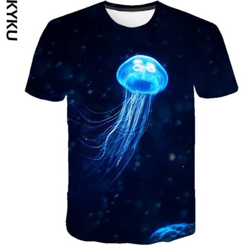 Mens T-shirt 3d Kid T shirt Summer shirts Short Sleeve Tshirt Newest Male Blue Fluorescent Luminous Jellyfish Print Tops