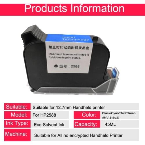 Vilaxh 2588/2580/JS12/JS10 42ML 12.7mm eco solvent Quick-drying Ink Cartridge for no encrypted Handheld Inkjet Printer