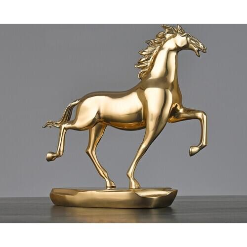 Brass Horse Statue Golden Figurine Copper Horse Decoration Home Deco Desktop Ornament Collectable Sculpture Birthday Gift