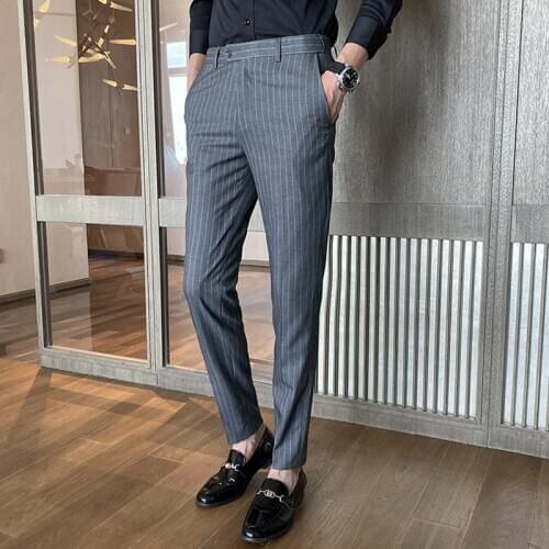Linen Business Casual Pants New High Quality Mens Elastic Casual Pants Mens Business Dress Slim Jogger long Trouser Male Suit P