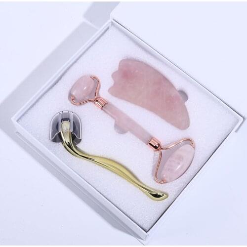 Facial Massager Rose Quartz Roller Pure Natural Jade Scraping Weight Loss Slim Face Natural Wrinkle Removal Microneedle Roller