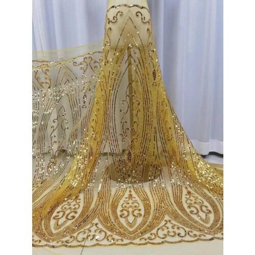 Latest Gold Sequins French Net Fabric African Tulle Mesh Lace Material Nigerian Party Dentelle Africaine Tela Tissu Sewing JN9