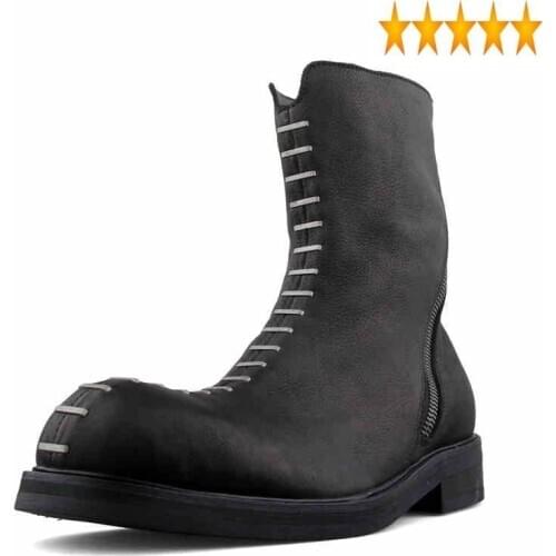 Black Punk Men Style Rivet Vintage Zipper High-Top Shoes Luxury Designer Street Winter Platform Boots Zapatos De Hombre
