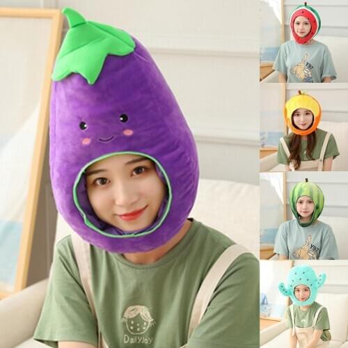 Cactus Eggplant Watermelon Sunflower Soft Plush Doll Headgear Hat Sleeping Toy