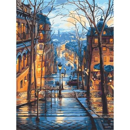 Scenery Street Landscape DIY 11CT Embroidery Cross Stitch Kits Needlework Craft Set Printed Canvas Cotton Thread Home Sale