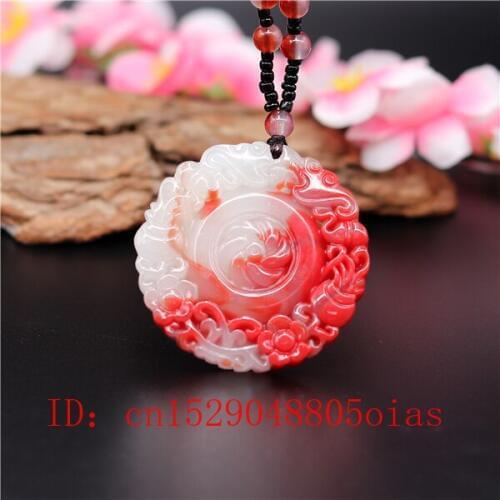 Natural Red White Chinese Jade Flower Pendant Beads Necklace Charm Jadeite Jewellery Fashion Carved Amulet Gifts for Women