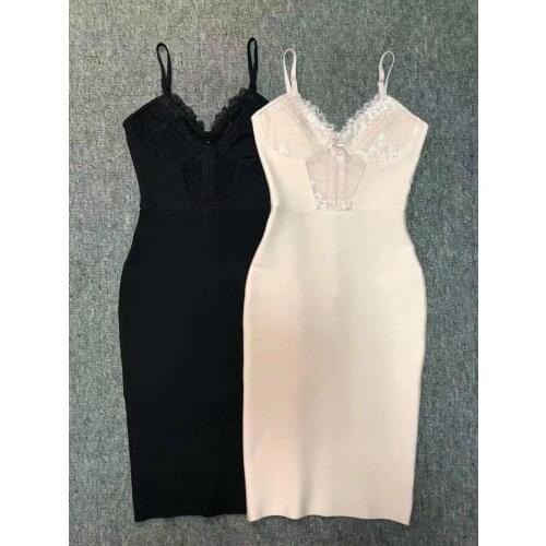 New Arrival Sexy Evening Party Dresses Women Fashion V Neck Bodycon Clubwear Knee Length Celebrity Runway Bandage Dress Rayon