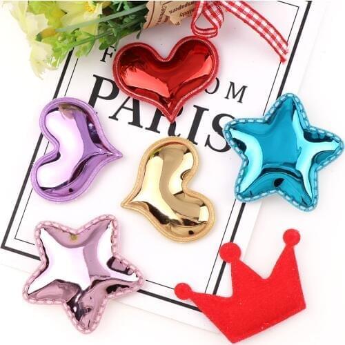 New Style PU Patches Padded Felt Heart Crown Star Shape Fabric 12pcs Garment Appliques For Decoration DIY Hair Accessories5CM