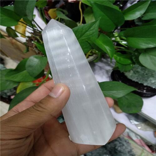 Single pointed transparent gypsum crystal rod