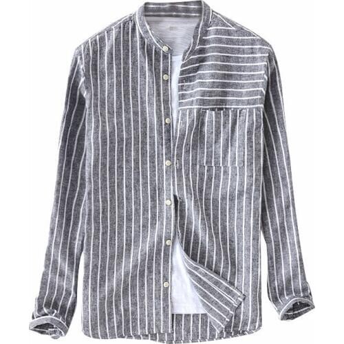 Solid Linen Shirt Men Autumn Long Sleeve Mandarin Collar Full Sleeve Cotton Shirts for Men Slim Fits Business Shirts