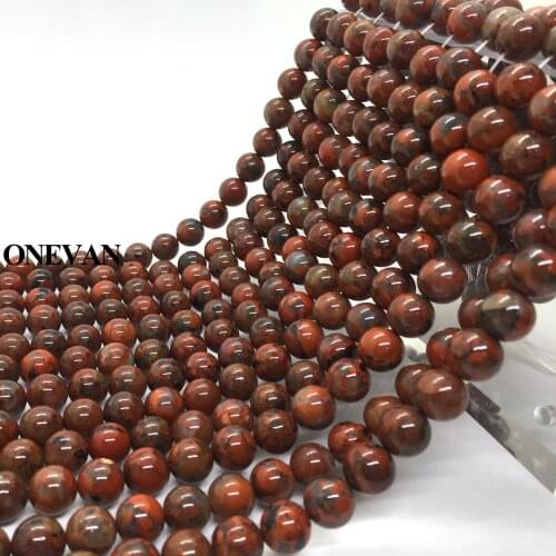 ONEVAN Natural Red Flame Jasper Beads 10mm Smooth Loose Round Stone Bracelet Necklace Jewelry Making Diy Accessories Gift Design