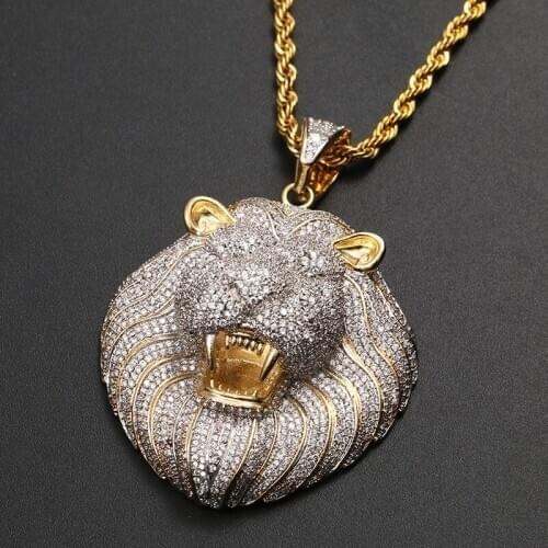 Iced Out Micro Pave Cubic Zircon Lion Head Pendant Necklace For Mens Hip Hop Jewelry Fashion Design Rock Fashion Jewelry Gift