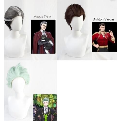 Twisted Wonderland Ashton Vargas Sebek Zigvolt Mozus Trein Cosplay Wigs Brown Slick Short High Temperature Fiber Hair + Wig Cap