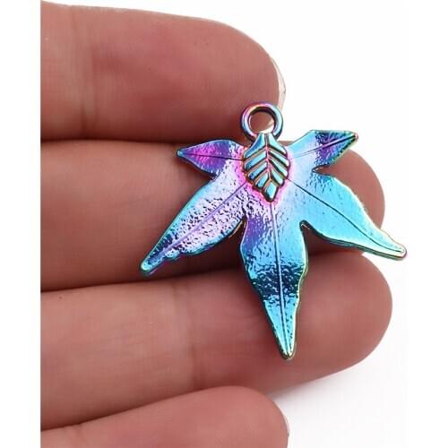 10pcs Alloy Rainbow Color Maple leaf Pendants Charms Five petal leaves Necklace Pendants DIY Accessories Necklace Jewelry