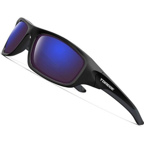 2019 Polarized Sports Sunglasses for Men Women Running Fishing Golf TR90 Unbreakable Frame TR011 -Upgrade Goggle Black Blue