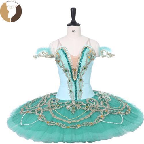 FLTOTURE Professional Ballet Pancake Tutu Light Green Color CT9212 Women Ballet Competition Dance Stage Wear Sugar Plum Costumes