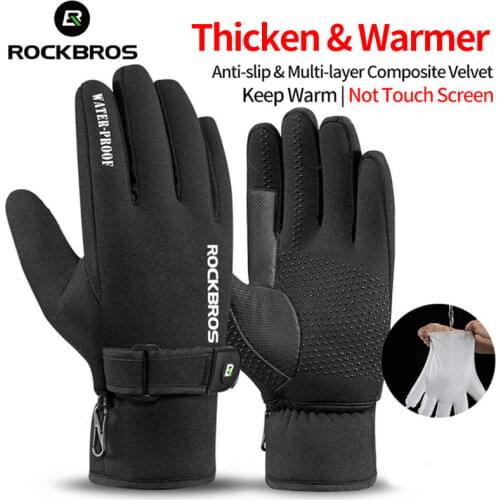 ROCKBROS Bike Cycling Gloves Winter Windproof Outdoor Full Finger Bicycle Ultra-thick Fleece Keep Warm Ski Cycling Gloves Black