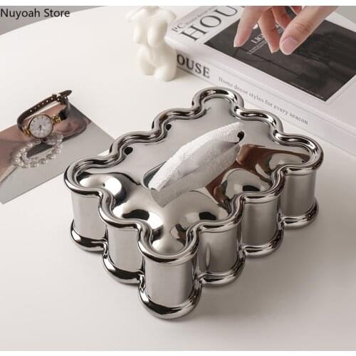 Silver-plated Ceramic Tissue Box Household Light Luxury High-end Pumping Box Living Room Desktop Napkin Box Home Decoration