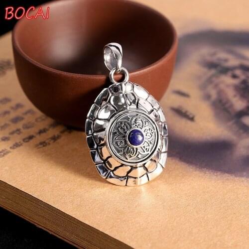 S925 silver carved six-character proverbs rotatable turtle shell pendant retro rich world