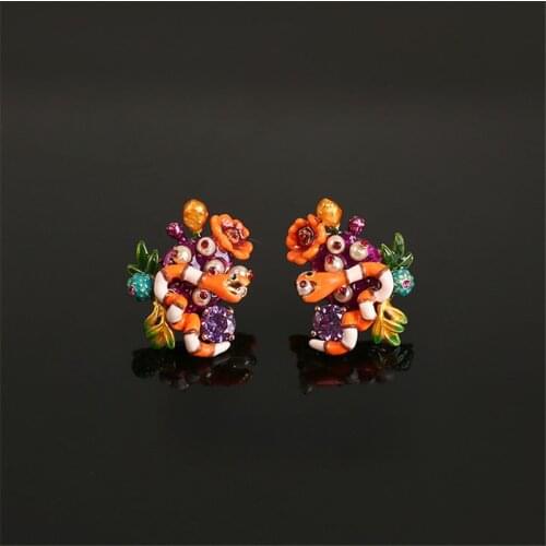 Desert Twilight Series Earrings Enamel Colored Glaze Snake Winding Branch Flower Purple Cactus Silver Needle Earrings Jewelry