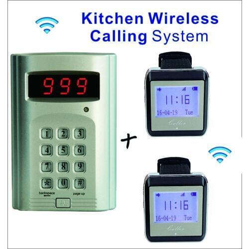 SHIHUI Kitchen Wireless Calling System 1 Keypad Caller+2 Wrist Watch Receiver for Restaurant Waiter Service