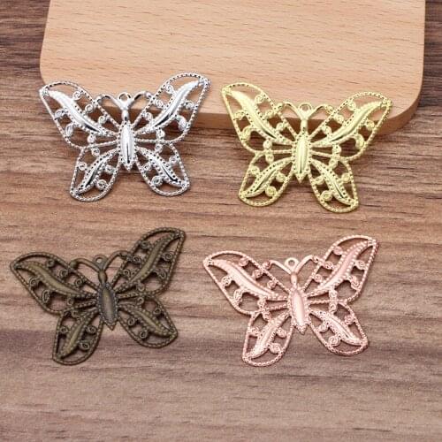 Mixed Color Vintage Brass Hollow Filigree Butterfly Charms Connectors Links Finding Hair Sticks Settings DIY Jewelry Accessories