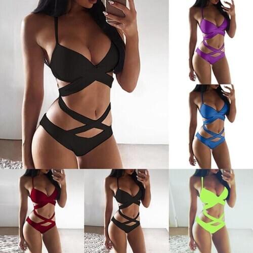 Sexy Bikini Halter Bandage Bikini Set Female Cross Strape New Design Bathing Suit Women Swimwear Swimsuit