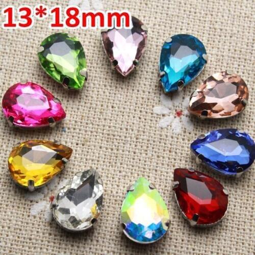 50pcs 13*18mm Crystal Mix Color Waterdrop Sew On Rhinestone With Claw Setting Silver Back Fancy Stone With Metal Claw With Holes